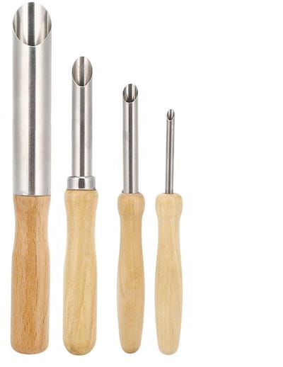 Dailygoods- Hole Cutter 4-delige Set - Houten Handvat - Roestvrij Staal - Aardewerk Gereedschap - Circulaire Snijders - Totale Lengte 20 cm - Kleigatsnijder