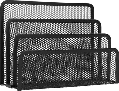 QUVIO Bureau organizer - 3 vakken - Draadstaal - Magazinehouder - Boekenhouder - Brievenbak - Tijdschriftenhouder - Metaal - Zwart - 7,5 x 18 x 13,5 cm (lxbxh)