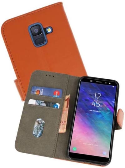 Booktype Telefoonhoesjes - Bookcase Hoesje - Wallet Case - Geschikt voor Samsung Galaxy A6 (2018) - Bruin