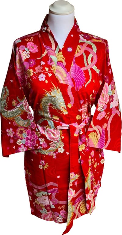 DongDong - Originele Japanse kimono kort - Katoen - Draak&Phoenix - L