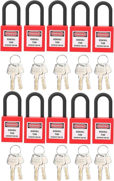 10 Sets Veiligheids Hangslot Set voor Lockout Tagout, 38mm Brede Nylon Hangsloten met Sleutel, Ideaal voor Lockout Stations en Apparaten