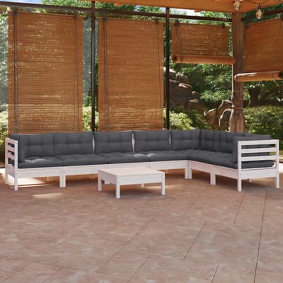 vidaXL - 8-delige - Loungeset - met - kussens - massief - grenenhout - wit