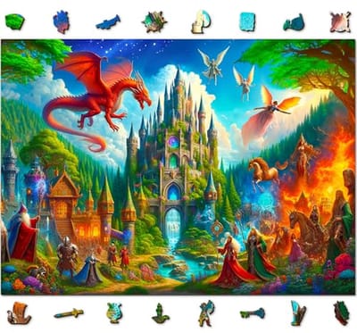 Houten Puzzel 1000 Stukjes - Fantasie Drakenkasteel 54 x 39,4 cm