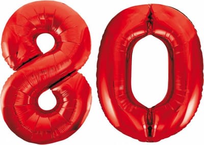 Folieballon 80 jaar rood 86cm