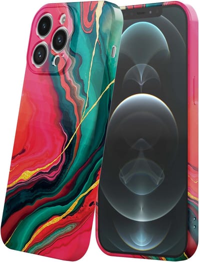 Smartphonica Telefoonhoesje Geschikt voor iPhone 12 Pro Max met Rood Groen Marmer Opdruk - Flexibel Softcase TPU - Backcover Case Red Green Marble Design geschikt voor iPhone 12 Pro Max