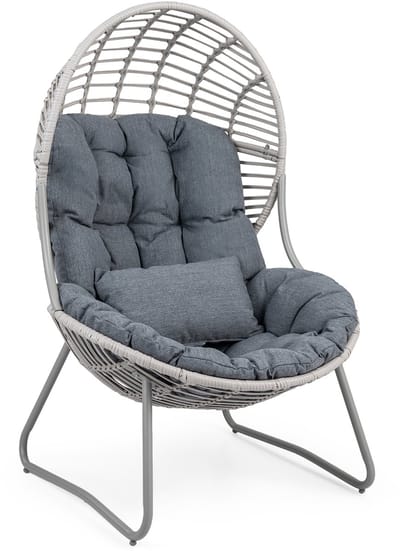 COSTWAY Korbsessel Rattan, Gartensessel mit Kissen und Metallgestell, Rattansessel, Eiersessel, Loungesessel für Wohnzimmer, Balkon, Garten, Terrasse
