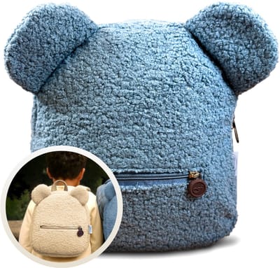 Funnies Rugzak Teddy met Oortjes Blauw - Peuterrugzak voor Jongens & Meisjes - Zachte Teddy Stof - Licht & Comfortabel - Ideaal voor School, BSO & Dagje Uit