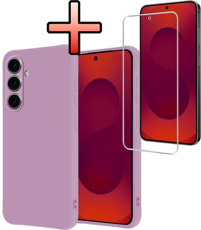 Hoesje - Met Screenprotector - Geschikt voor Samsung Galaxy S25 FE - Sterk & Shockproof - Back Cover - Siliconen Case - Telefoon Hoes - Lila