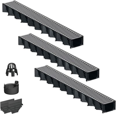 Afwateringsgoot 3 meter - Drainagegoot terras oprit - Water afvoeren - Stegrost staal verzinkt - 3 x 1 m - Zwart