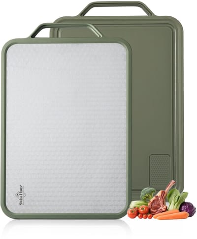 Swiss Haus® CBS3G Titanium Snijplank Dubbelzijdig - 38 x 27 cm - PFAS-vrij & Antibacterieel - Met Raspdeel & Sapgeul - Vaatwasserbestendig - Groen