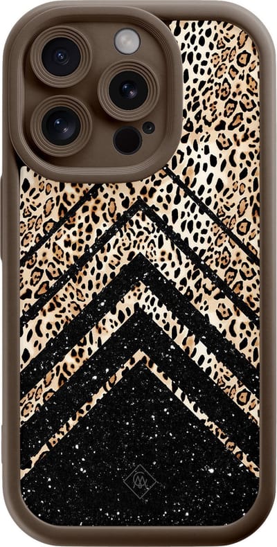 Casimoda® hoesje - Geschikt voor iPhone 14 Pro - Luipaard Chevron - Effen telefoonhoesje met lensbescherming - Siliconen/TPU - Backcover - Bruin/beige