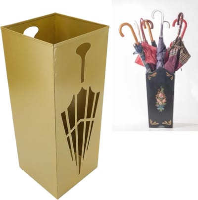 Vrijstaande Paraplu Houder voor Ingang, Vierkante Organizer voor Kleine en Grote Paraplu's, Ideaal voor Foyer, Kantoor en Thuis, Goudkleurig Design