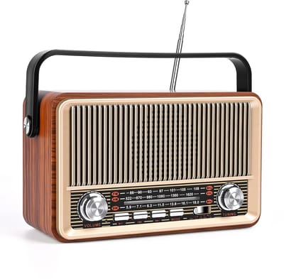 Unyqoos® Kleine draagbare retro radio met Bluetooth en krachtige accu