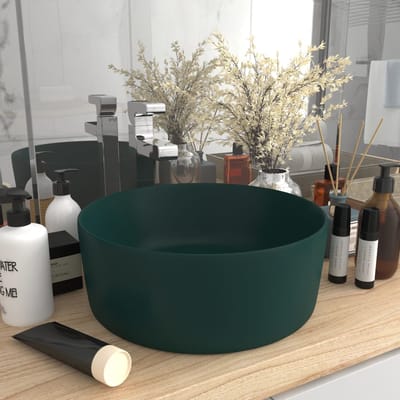 vidaXL - Wastafel - rond - 40x15 - cm - keramiek - mat - donkergroen