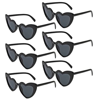 Hartvormige zonnebril voor dames 6 stuks, vintage jaren 90, kostuumaccessoires voor feest en vakantie