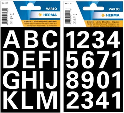 Herma stickervellen letters en cijfers - 4x vellen - wit - 25 mm - watervast