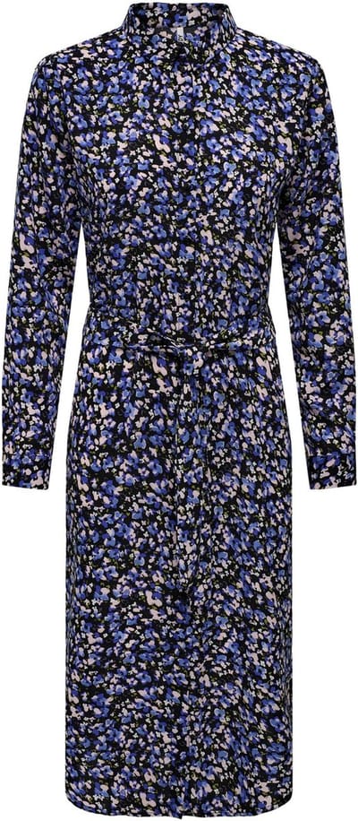 Jacqueline de Yong Jurk Jdydivya L/s Aop Above Calf Dress W 15305898 Black/ Mixed Blue Dames Maat - S