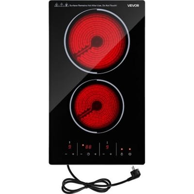 VEVOR Glaskeramische Kookplaat 52 x 30 cm Inbouw Elektrische Kookplaat 3000 W 2 Kookzones, Keramische Kookplaat met 9 Vermogensniveaus, Timer, Kinderslot, Oververhittingsbeveiliging en Touchbediening