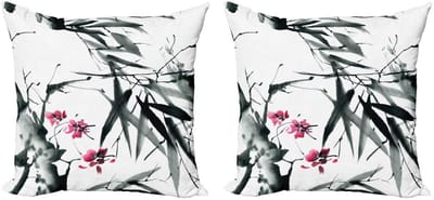 ABAKUHAUS Japanse kussenhoesenset – 2x50x50 cm – dubbelzijdig bedrukt – donkergroen-paars