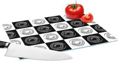 Glazen Snijplank - 28x20 - Patronen - Schaakbord - Zwart Wit - Snijplanken Glas