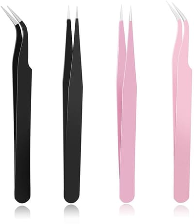 Dailygoods- Wimperpincet Set - 4 Stuks - Roestvrij Stalen Pincetten - Rechte/Gebogen Punten - Antistatisch - Voor Wimperverlenging - Pincetset