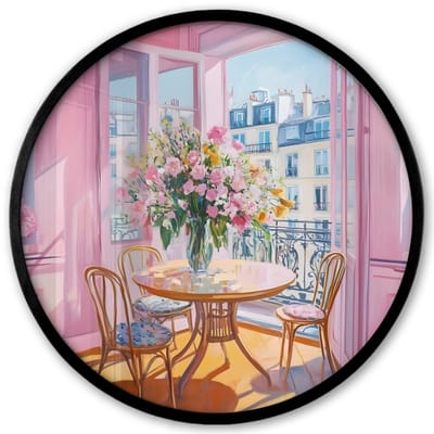 Poster in lijst Rond - Fotolijst 40x40 cm - Posters - Pink - City - Bloemen - Ronde posterlijst zwart - Decoratie - Wanddecoratie woonkamer - Muurdecoratie slaapkamer
