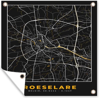 Tuin poster Roeselare - Kaart - Goud - Stadskaart - Plattegrond - 200x200 cm - Tuindoek
