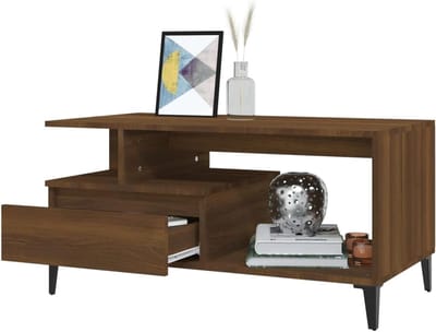 Salontafel Met Opbergruimte - Koffie Tafel - Woonkamer Inrichten - Robuust Hout Metaal - 90 x 49 x 45 cm