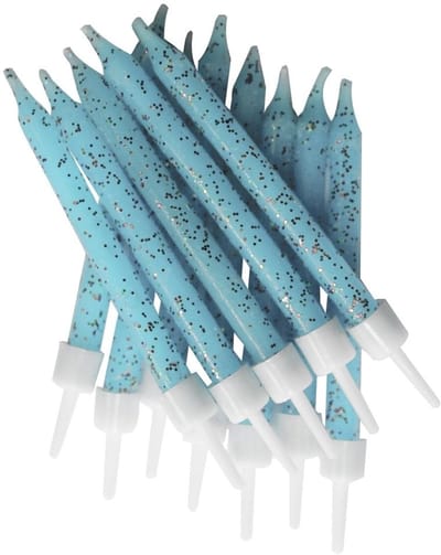 Anniversary House Pale Blue Glitter Candles x 12