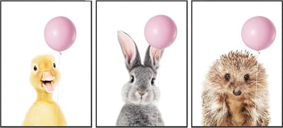 Kinderkamer posters – 3 stuks - dieren - 30x40 cm – Konijn, eend & egel