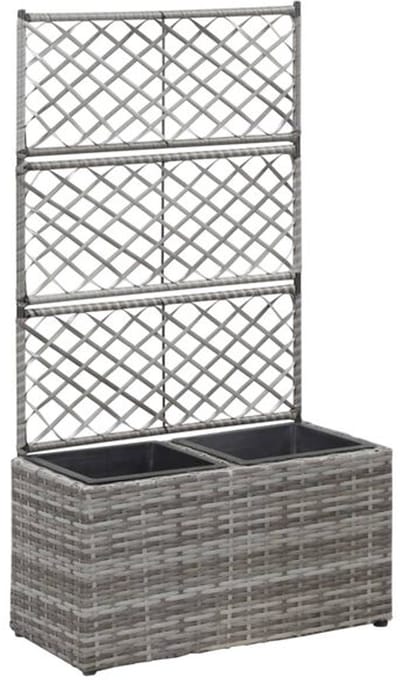 Plantenbak met klimrek - Bloembak - Weerbestendig - Met trellis - Buiten - Hout - Plantenrek - Grijs