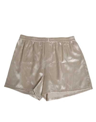 Dolce & Gabbana Beige Zijde Satijn Elastische Heren Boxer Short Badmode