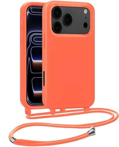 Hoesje Geschikt voor iPhone 17 Pro / 18 Pro Hoesje Siliconen Case Met Koord - Hoes Geschikt voor iPhone 17 Pro / 18 Pro Hoesje Backcover Met Telefoonkoord - Telefoonhoes - Papaya