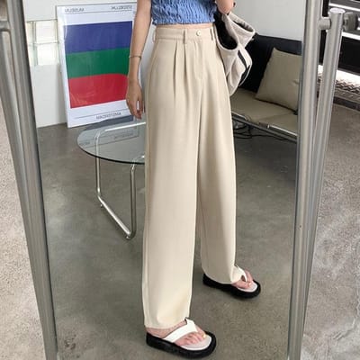 Effenkleurige pantalon met hoge taille voor dames, geschikt voor de lente en de herfst. Sportieve, losse, casual broek met wijde pijpen voor dames. Broek met negen punten. S gray