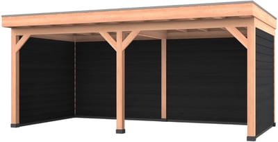 Douglas overkapping, 600 x 300, met zwarte achterwand en twee zijwanden, Westwood Comfort Premium