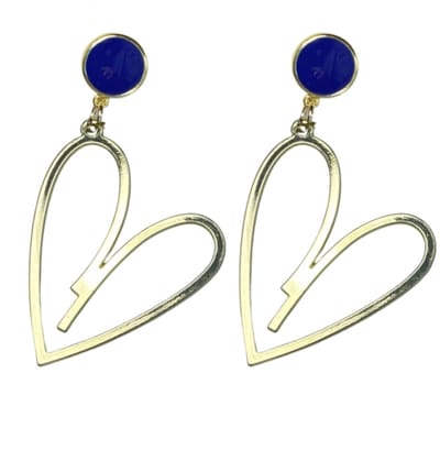 Clip oorbellen -blauw -goudkleurig hart- geen gaatje- Charme Bijoux