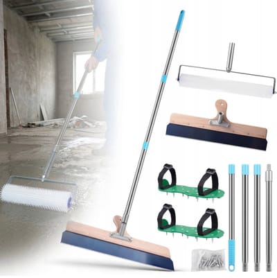 5 Delige Egaliseerset - Zelfnivellerend Cement Gereedschapsset Vloeren Egaliseren - Puntschraper & Ontluchtingsroller & Verlengstang & Betonspikes - Voor Vloeren & Bouw