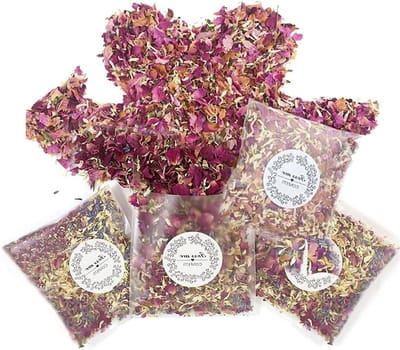 Set van 15 Gekleurde Natuurlijke Rozenblaadjes voor Bruiloft - Droogbloemen voor Tafelversiering en Bruiloft Decoratie