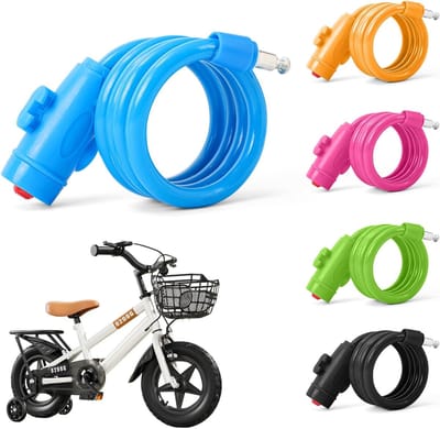 Candala Kinderfietsslot, fietsslot, kabel met houder voor kinderen, draagbare fietssloten, spiraalkabelsloten voor outdoor fietsen, e-bikes, skateboards, kinderwagens (blauw)