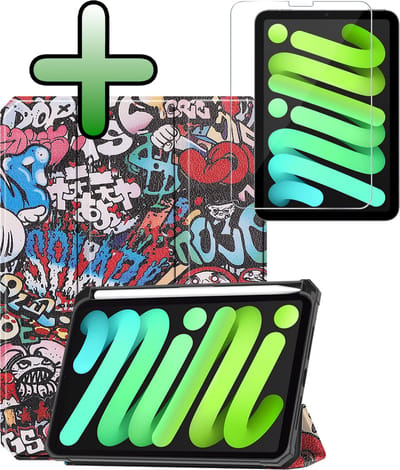 Hoesje Geschikt voor Apple iPad Mini 7 (2024) - 8.3 inch - 7e Generatie - Met Screenprotector - Trifold Bookcase - Hard Cover Case - Met Uitsparing Geschikt voor Apple Pencil - Hardcover Book - Tablet Hoes - Graffity