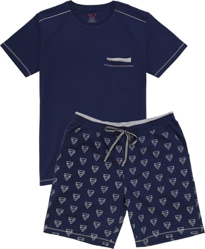 La-V shortama heren met ronde hals Donkerblauw M
