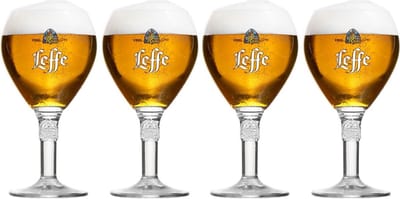 Leffe Bierglazen - 330 ml - Set van 4 - Originele kelkglazen voor abdijbier - Ideaal voor speciaalbieren - Vaatwasserbestendig - Glas - Hoogte 150 mm, Diameter 90 mm - Glaswerk - Bierglazen