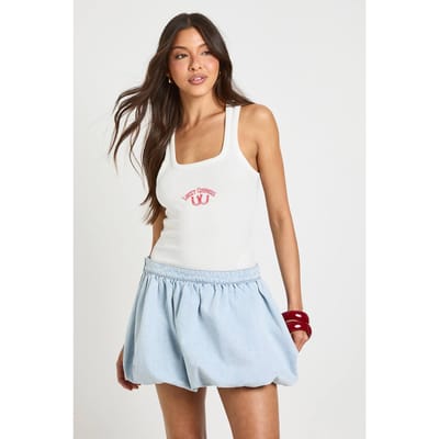 boohoo Dames Denim Rok Met Ballonzoom | Gebleekt Blauw | Maat: 34