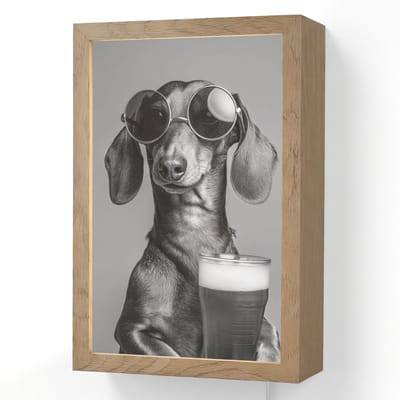 Wandlamp 20x30 cm - Oplaadbaar - Teckel - Bier - Glas - Bril - Wandlampen binnen woonkamer - Slaapkamer lamp met kabel - Decoratieve nachtlamp - Vloerlamp snoer