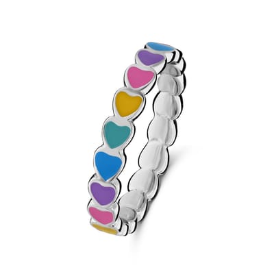 Lucardi Kinder Zilveren ring gekleurde emaille hartjes - Ring - 925 Zilver - Zilverkleurig - 12.50 / 40 mm