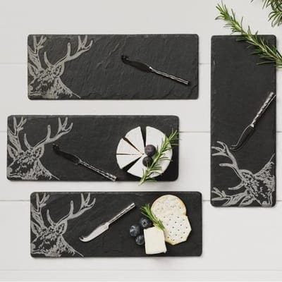 The Just Slate Company Kaasplankjes cadeauset - Edelherst - 4 stuks met mesjes