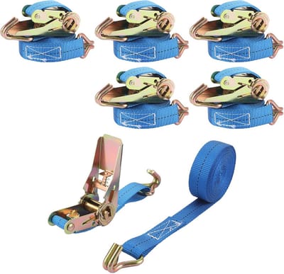 Spanbanden 5 m x 25 mm - 6 Stuks met Ratel en Haken voor Diverse Toepassingen