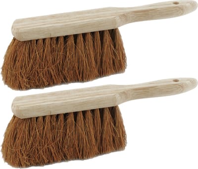 Sorex Houten stoffer - 2x stuks - 28 cm - kokosvezel - voor binnen en buiten - handveger - vegen