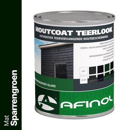 Afinol Houtcoat Teerlook Mat Sparrengroen 750 ml - Bescherming tegen weersinvloeden - UV bestendig - Niet kleverig - Dekkende Hout Beits - In Mat of Glans - In Zwart, Antraciet en Groen