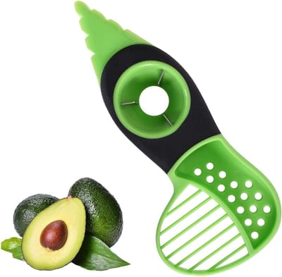 3-in-1 Avocado Snijder en Chopper, Multifunctionele Keukenhulpmiddel voor Avocado's, Fruit Snijden en Bereiden, Groene Keukenaccessoires